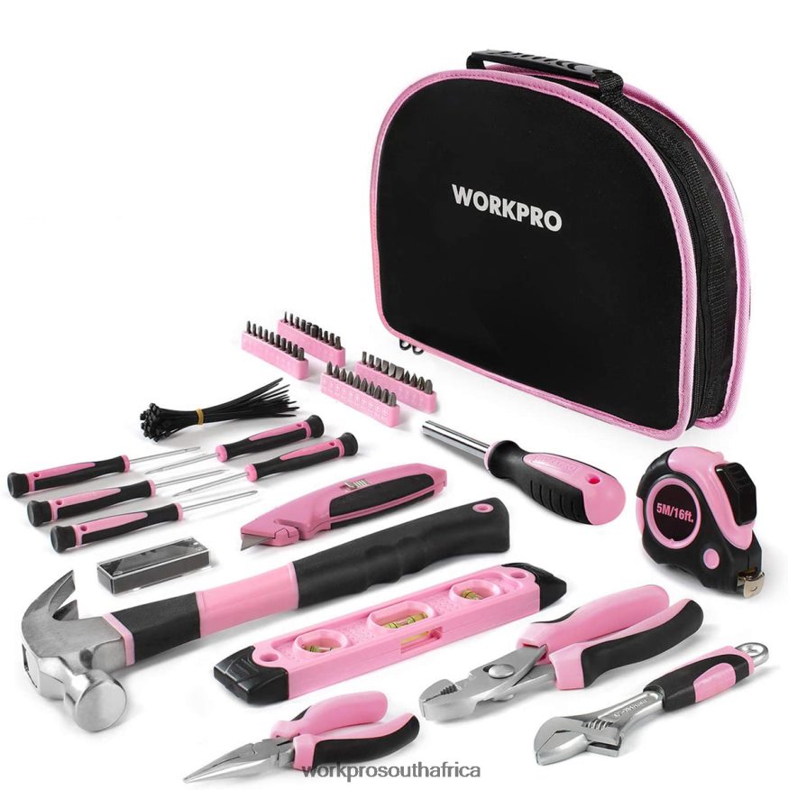 ZA WORKPRO 103 Pcs Tool Kit with Easy Carrying Round Pouch Perfect for DIY Home Maintenance Pink 4B8V2T248 Tool