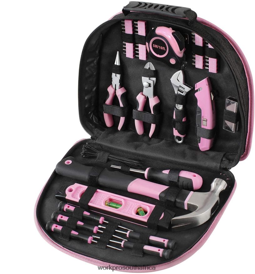 ZA WORKPRO 103 Pcs Tool Kit with Easy Carrying Round Pouch Perfect for DIY Home Maintenance Pink 4B8V2T248 Tool