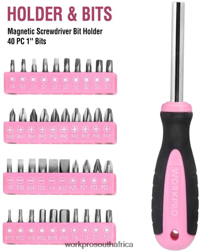 ZA WORKPRO 103 Pcs Tool Kit with Easy Carrying Round Pouch Perfect for DIY Home Maintenance Pink 4B8V2T248 Tool