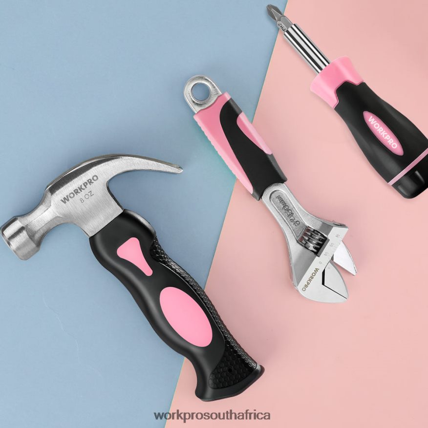 ZA WORKPRO 10 Pcs Household Tools Kit for Women with Screwdriver Bits Holder Set Pink 4B8V2T243 Tool