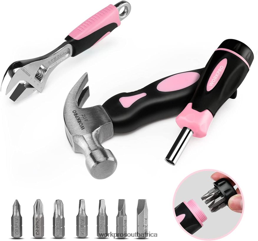 ZA WORKPRO 10 Pcs Household Tools Kit for Women with Screwdriver Bits Holder Set Pink 4B8V2T243 Tool