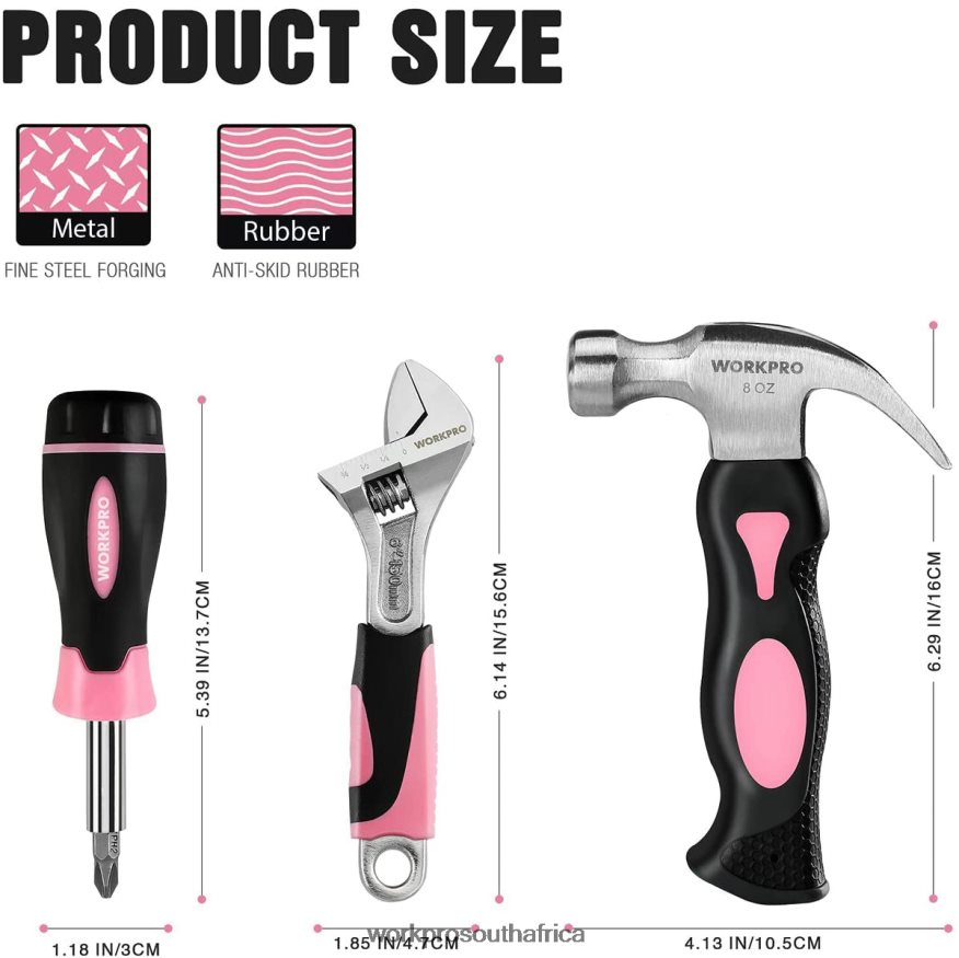 ZA WORKPRO 10 Pcs Household Tools Kit for Women with Screwdriver Bits Holder Set Pink 4B8V2T243 Tool