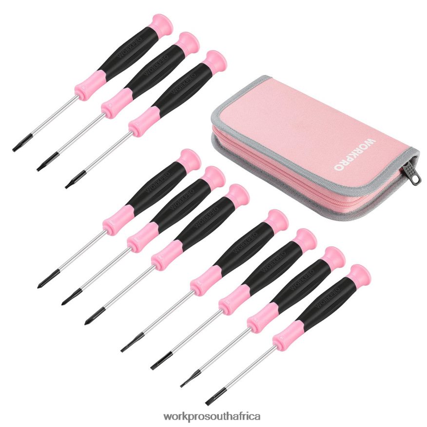 ZA WORKPRO 10 Pcs Precision Screwdriver Set with Pouch, Phillips, Slotted, Torx Star, Magnetic Tip Small Screwdriver Repair Kit Pink 4B8V2T255 Tool