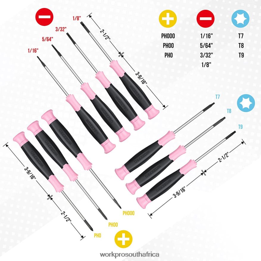 ZA WORKPRO 10 Pcs Precision Screwdriver Set with Pouch, Phillips, Slotted, Torx Star, Magnetic Tip Small Screwdriver Repair Kit Pink 4B8V2T255 Tool