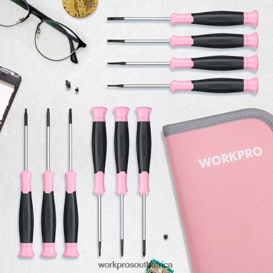 ZA WORKPRO 10 Pcs Precision Screwdriver Set with Pouch, Phillips, Slotted, Torx Star, Magnetic Tip Small Screwdriver Repair Kit Pink 4B8V2T255 Tool