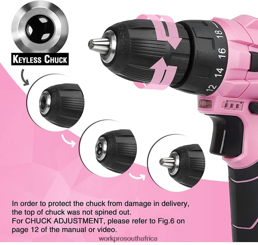 ZA WORKPRO 12V Cordless Drill and Home Tool Kit with 14-inch Storage Bag Pink 4B8V2T258 Tool