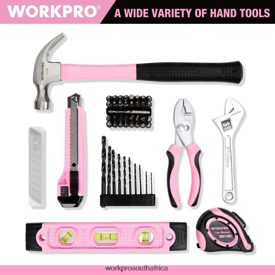 ZA WORKPRO 12V Cordless Drill and Home Tool Kit with 14-inch Storage Bag Pink 4B8V2T258 Tool