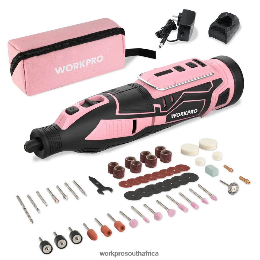 ZA WORKPRO 12V Cordless Rotary Tool Kit, 5 Variable Speeds, 114 Easy Change Accessories Pink 4B8V2T267 Tool