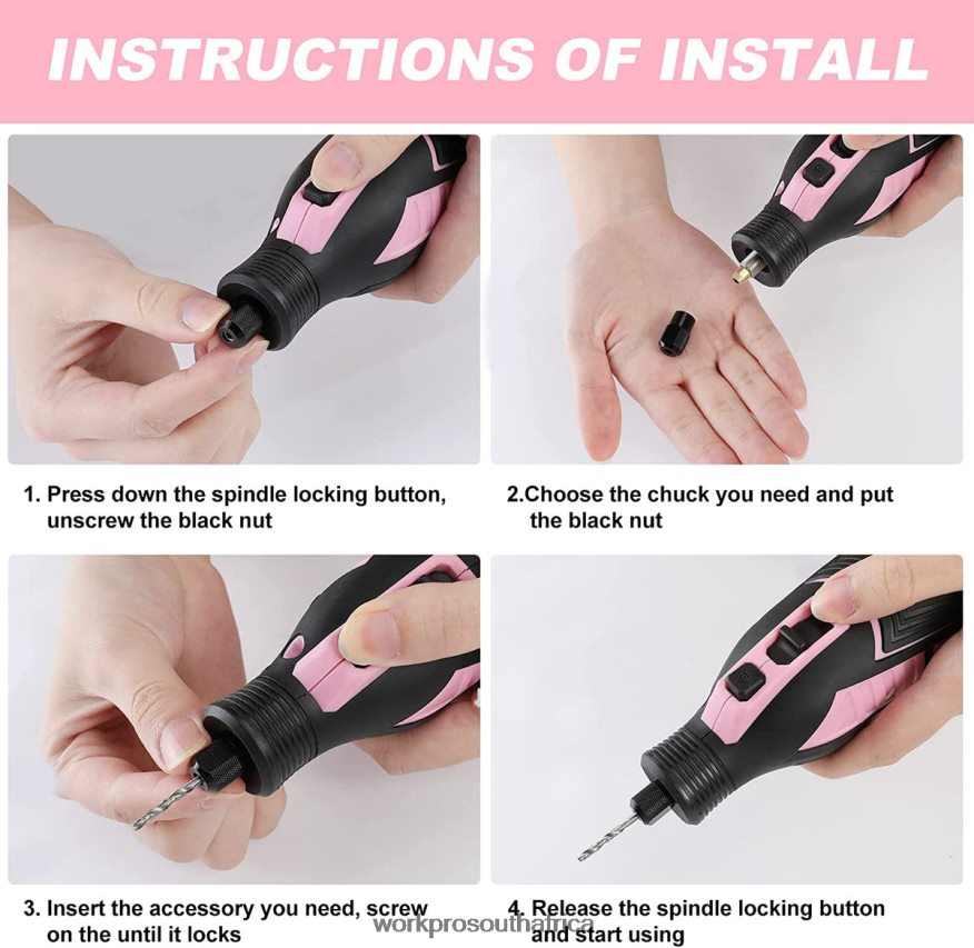 ZA WORKPRO 12V Cordless Rotary Tool Kit, 5 Variable Speeds, 114 Easy Change Accessories Pink 4B8V2T267 Tool
