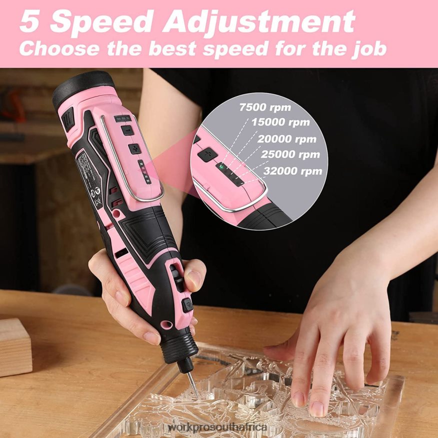 ZA WORKPRO 12V Cordless Rotary Tool Kit, 5 Variable Speeds, 114 Easy Change Accessories Pink 4B8V2T267 Tool
