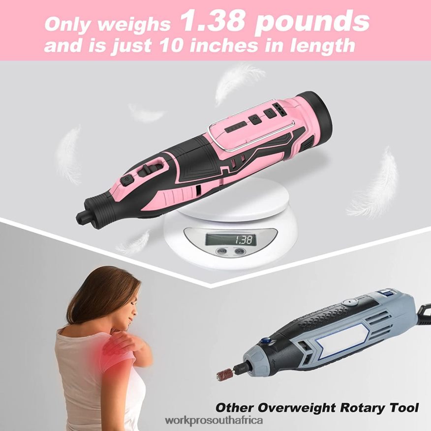 ZA WORKPRO 12V Cordless Rotary Tool Kit, 5 Variable Speeds, 114 Easy Change Accessories Pink 4B8V2T267 Tool