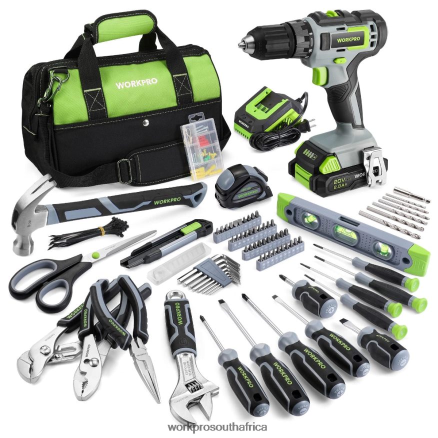 ZA WORKPRO 157-Piece Cordless Drill Combo Kit with 20V Cordless Lithium-ion Pink/Grey 4B8V2T259 Tool