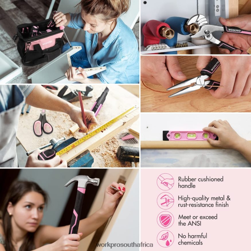 ZA WORKPRO 157-Piece Cordless Drill Combo Kit with 20V Cordless Lithium-ion Pink/Grey 4B8V2T259 Tool