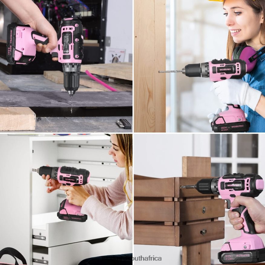 ZA WORKPRO 157-Piece Cordless Drill Combo Kit with 20V Cordless Lithium-ion Pink/Grey 4B8V2T259 Tool