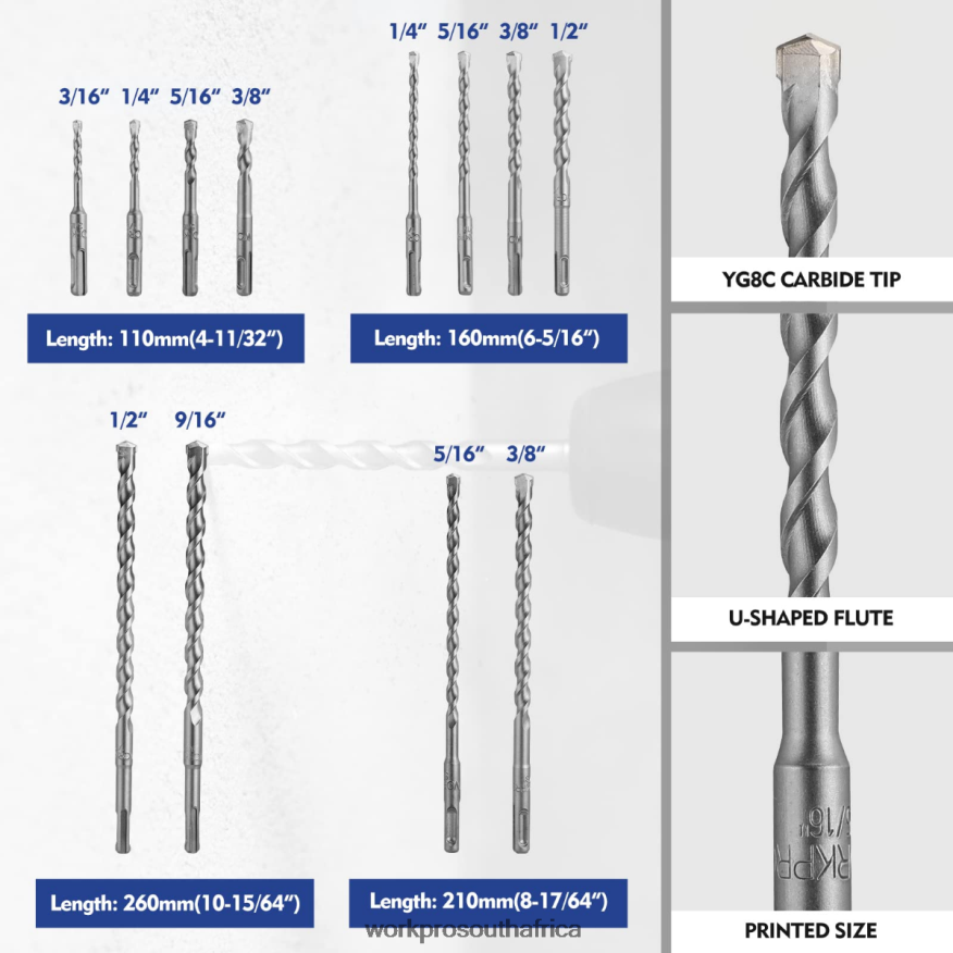 ZA WORKPRO 17 Pcs SDS-Plus Rotary Hammer Drill Bits and Chisel Set Helpful 4B8V2T199 Tool
