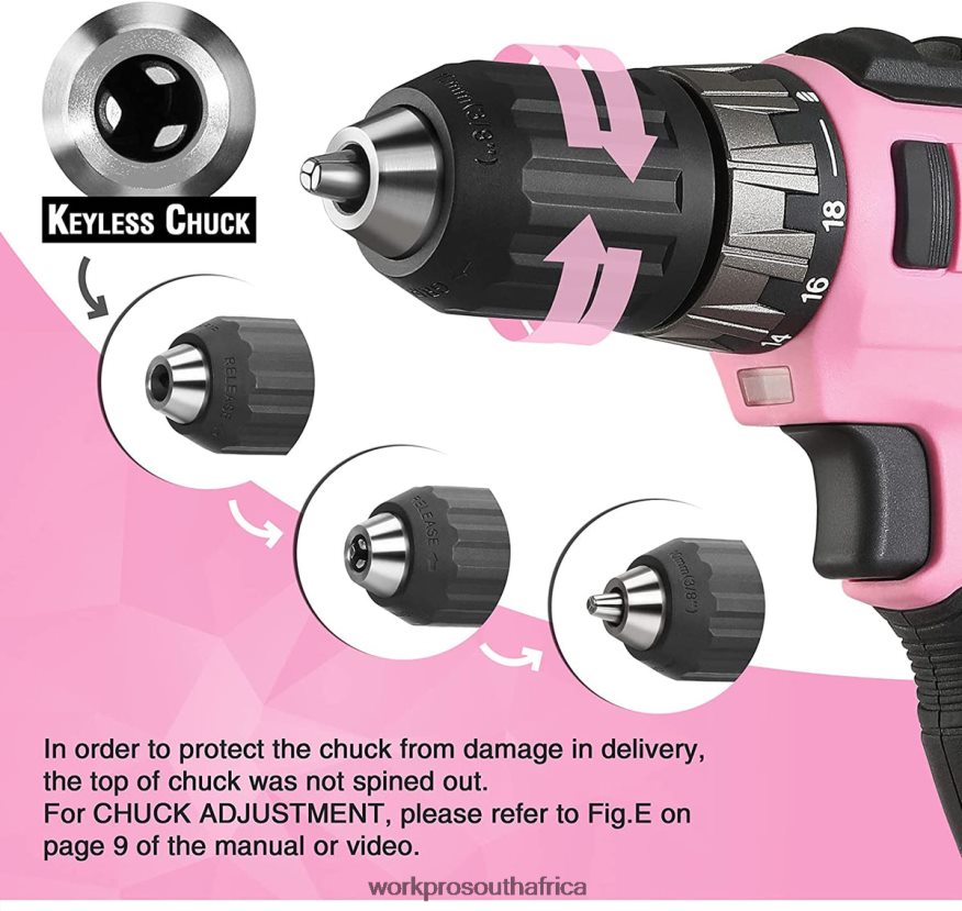ZA WORKPRO 20V Cordless Drill Driver Set with Fast Charger and 11-inch Storage Bag Included Pink 4B8V2T261 Tool