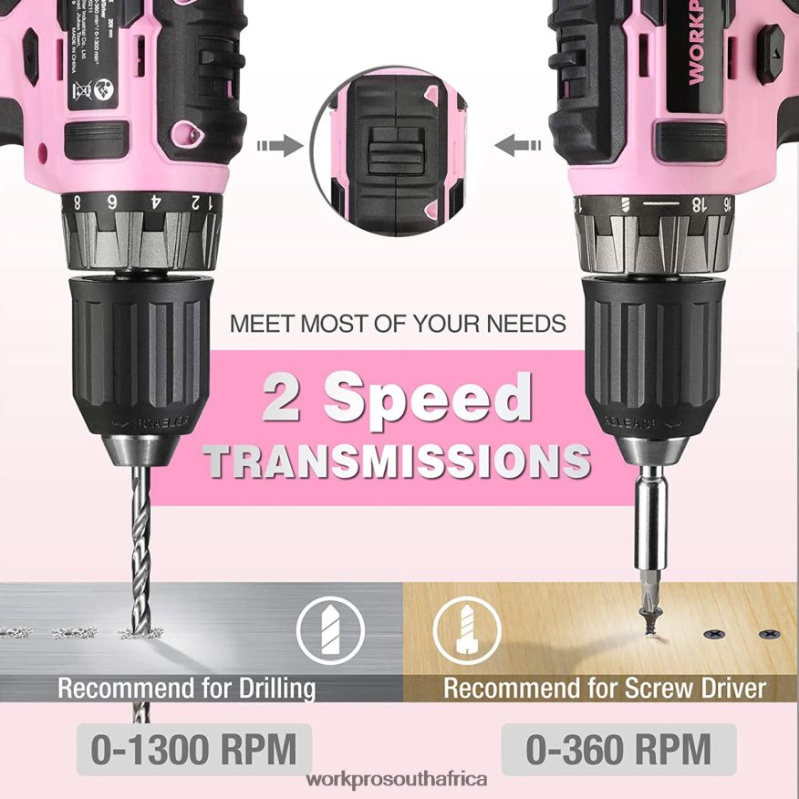 ZA WORKPRO 20V Cordless Drill Driver Set with Fast Charger and 11-inch Storage Bag Included Pink 4B8V2T261 Tool