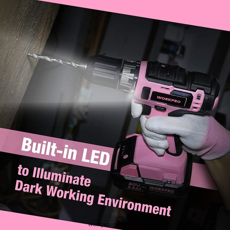ZA WORKPRO 20V Cordless Drill Driver Set with Fast Charger and 11-inch Storage Bag Included Pink 4B8V2T261 Tool