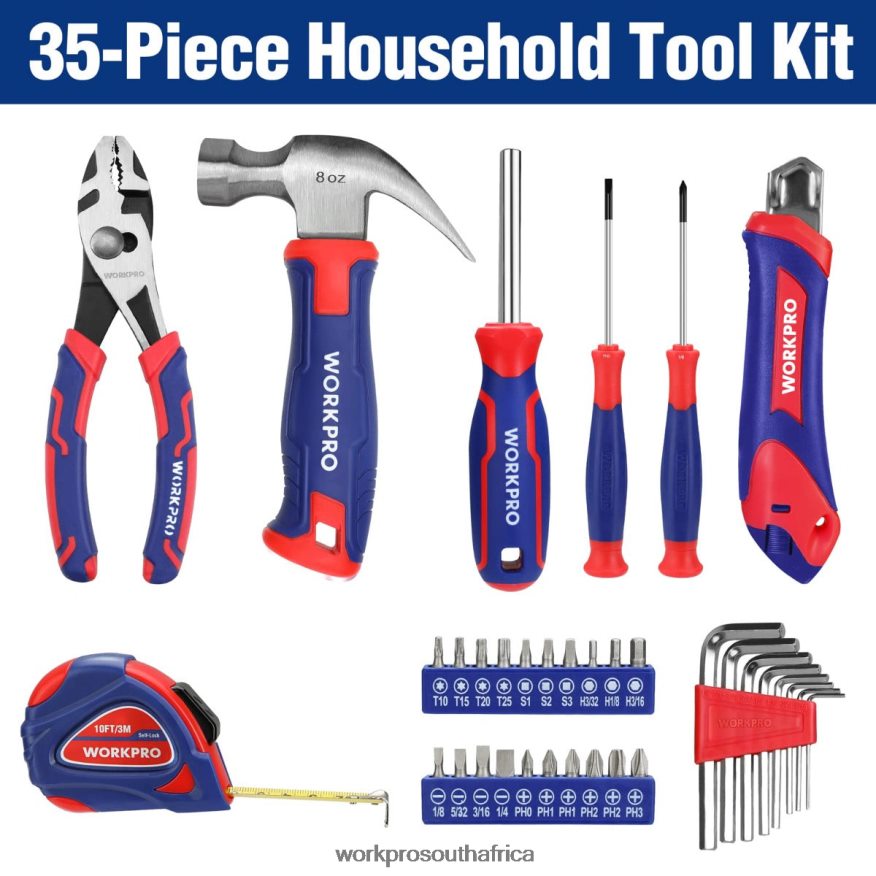ZA WORKPRO 35 Pcs Household Tools Set with Storage Toolbox Pink/Blue 4B8V2T246 Tool