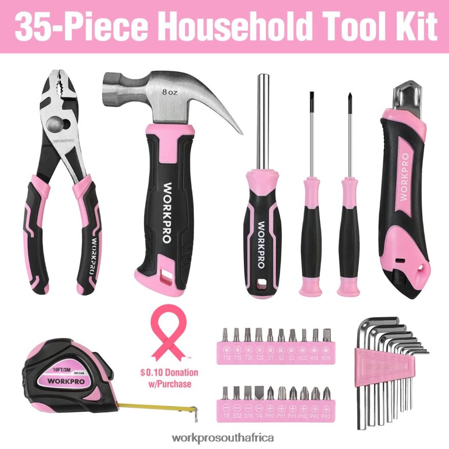 ZA WORKPRO 35 Pcs Household Tools Set with Storage Toolbox Pink/Blue 4B8V2T246 Tool