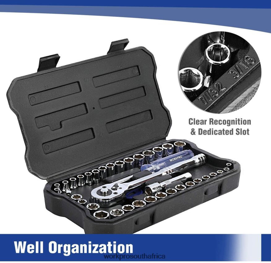 ZA WORKPRO 39 Pcs Drive Socket Wrench Mechanics Tool Set with Tool Box Metric and SAE Helpful 4B8V2T310 Tool