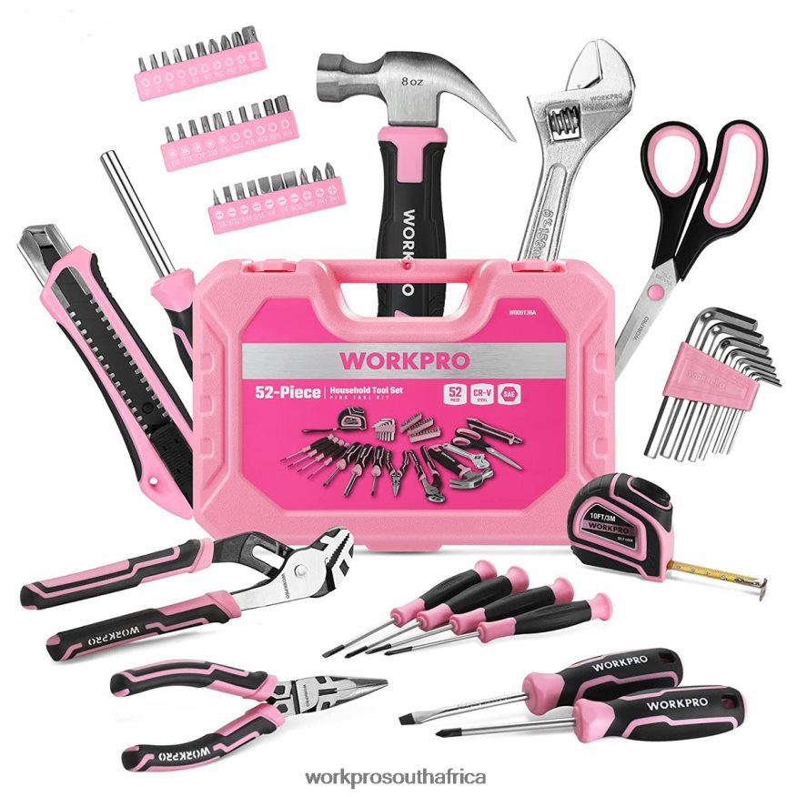 ZA WORKPRO 52 Pcs Tool Set, Home Women's Tool Set with Storage Tool Box, Basic Tool Set - Ribbon Pink 4B8V2T249 Tool