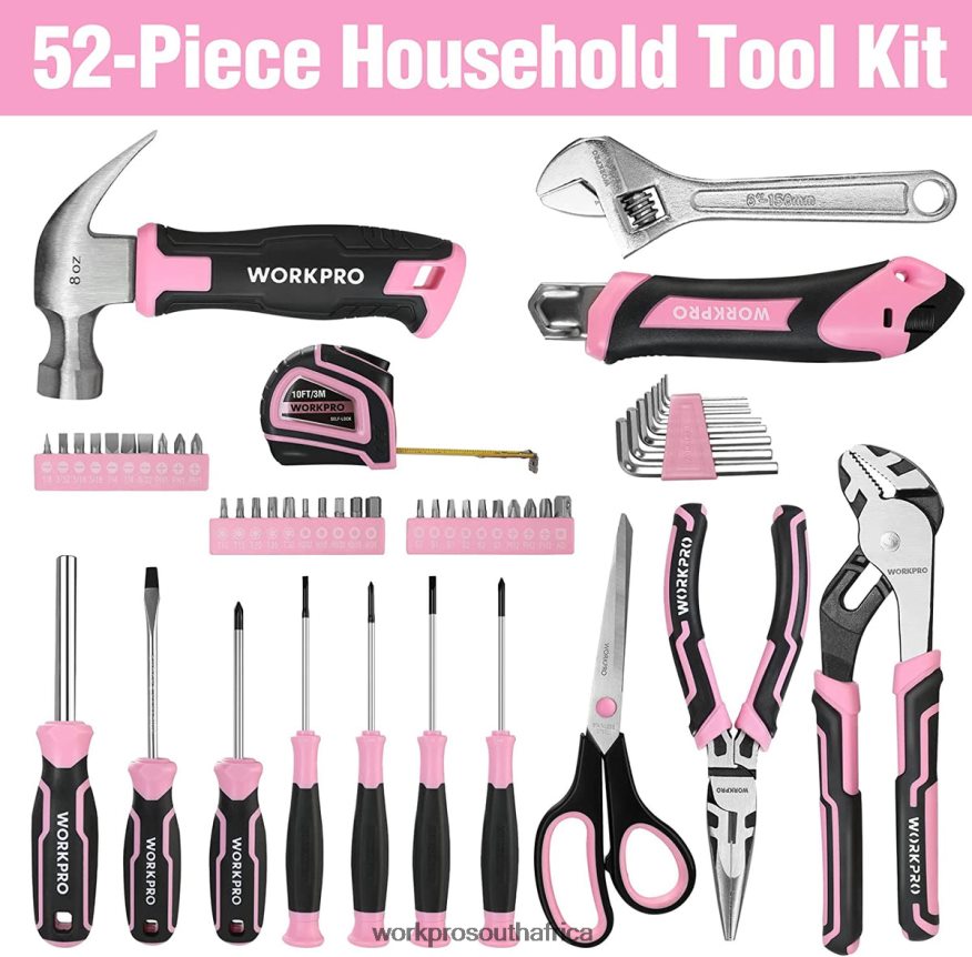 ZA WORKPRO 52 Pcs Tool Set, Home Women\'s Tool Set with Storage Tool Box, Basic Tool Set - Ribbon Pink 4B8V2T249 Tool