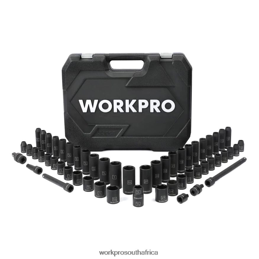 ZA WORKPRO 55 Pcs Drive Impact Socket Set with Extension Bars, Premium Cr-V Steel, SAE and Metric Sockets with Enhanced Storage Case Morden 4B8V2T307 Tool