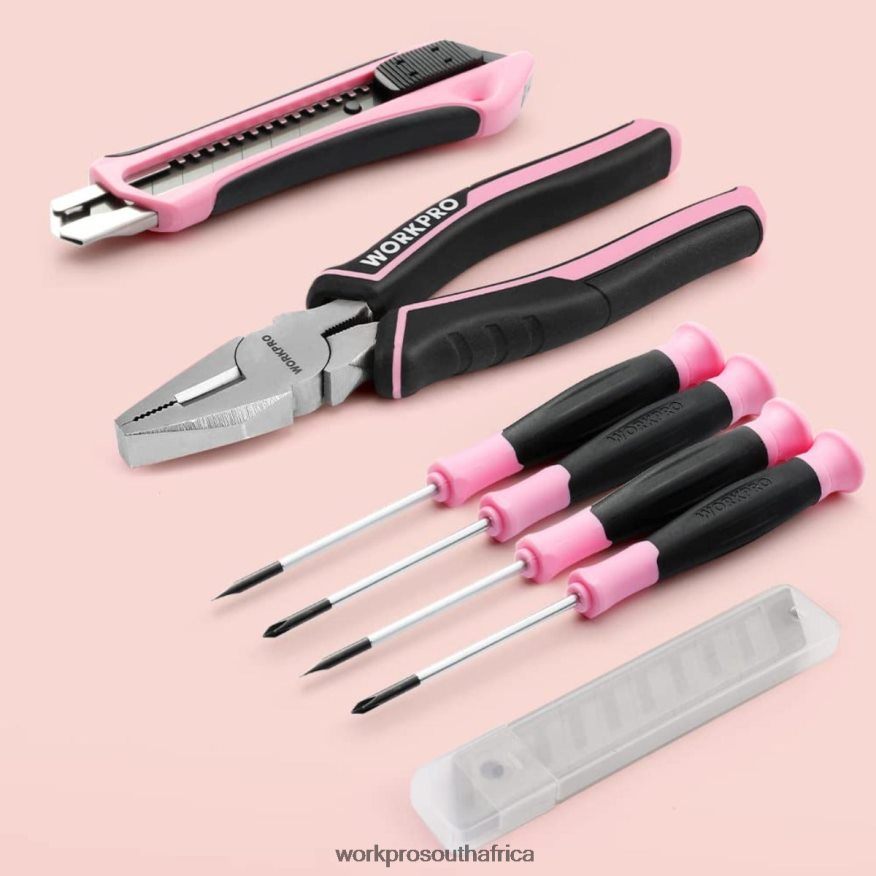 ZA WORKPRO 55 Pcs Tools Set, 3.7V Rotatable Cordless Screwdriver and Household Tool Kit Pink 4B8V2T264 Tool