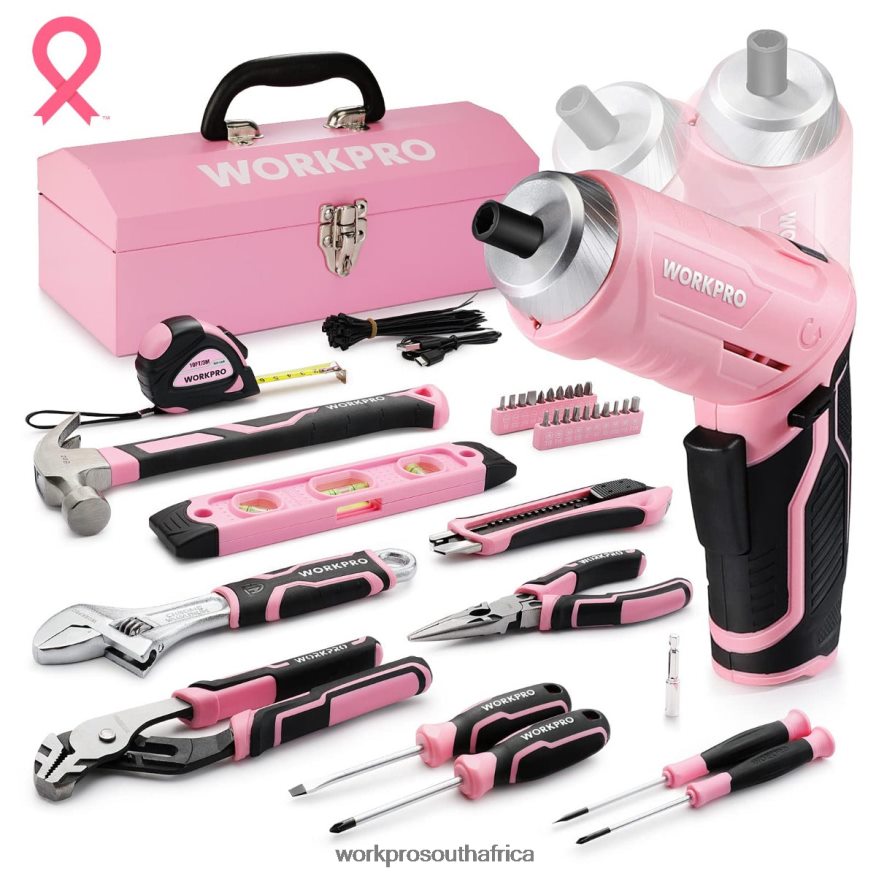 ZA WORKPRO 75 Pcs Tools Set, 3.7V Rotatable Cordless Screwdriver, and Household Tool Kit Pink 4B8V2T260 Tool