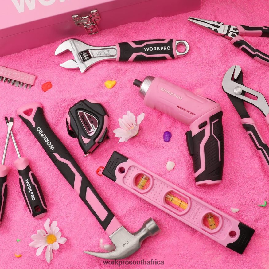 ZA WORKPRO 75 Pcs Tools Set, 3.7V Rotatable Cordless Screwdriver, and Household Tool Kit Pink 4B8V2T260 Tool