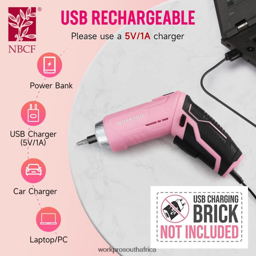 ZA WORKPRO 75 Pcs Tools Set, 3.7V Rotatable Cordless Screwdriver, and Household Tool Kit Pink 4B8V2T260 Tool