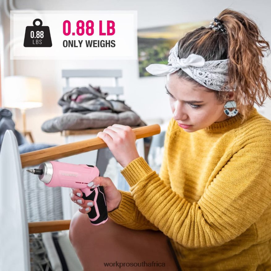 ZA WORKPRO 75 Pcs Tools Set, 3.7V Rotatable Cordless Screwdriver, and Household Tool Kit Pink 4B8V2T260 Tool