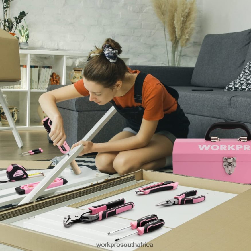 ZA WORKPRO 75 Pcs Tools Set, 3.7V Rotatable Cordless Screwdriver, and Household Tool Kit Pink 4B8V2T260 Tool
