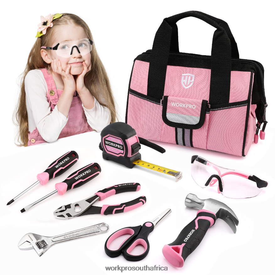ZA WORKPRO 9 Pcs Kids Junior Tool Set with Tool Bag Pink/Blue 4B8V2T253 Tool