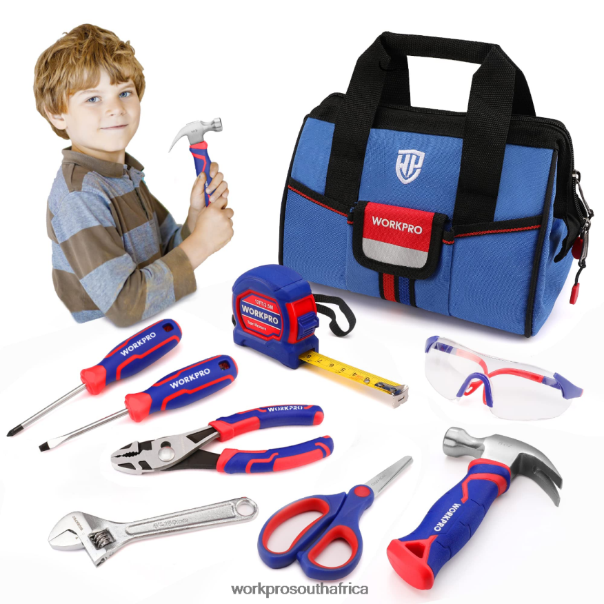 ZA WORKPRO 9 Pcs Kids Junior Tool Set with Tool Bag Pink/Blue 4B8V2T253 Tool