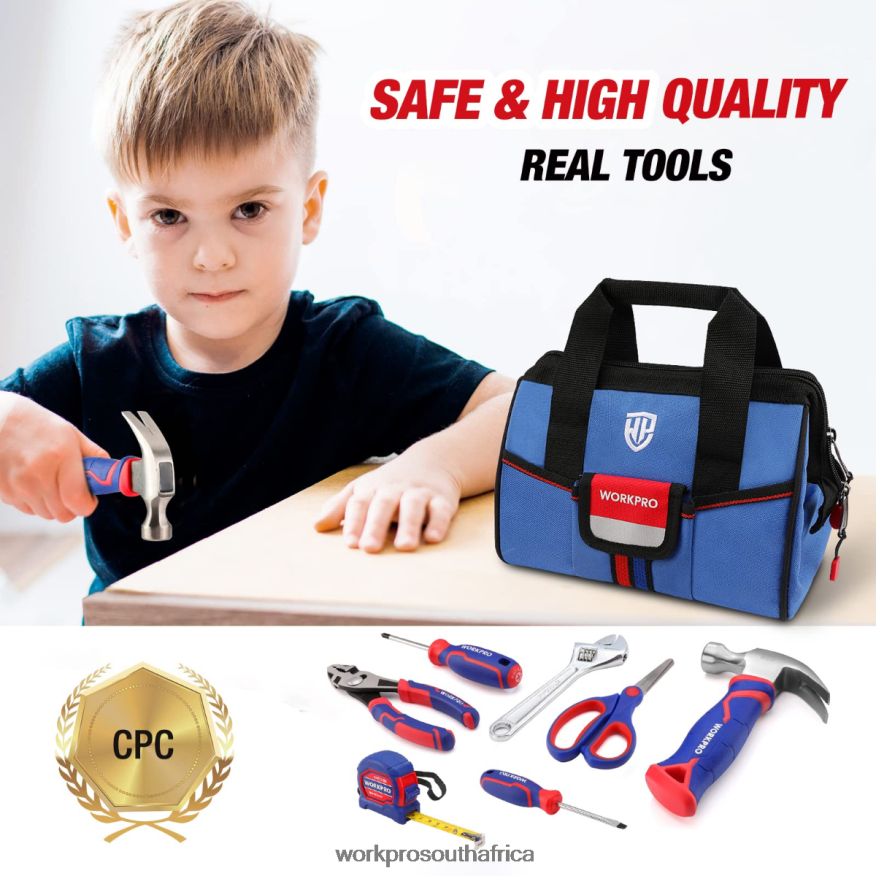 ZA WORKPRO 9 Pcs Kids Junior Tool Set with Tool Bag Pink/Blue 4B8V2T253 Tool