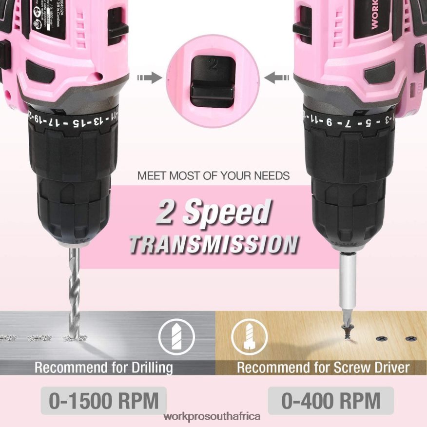 ZA WORKPRO Cordless 20V Lithium-ion Drill Driver Set Pink 4B8V2T262 Tool