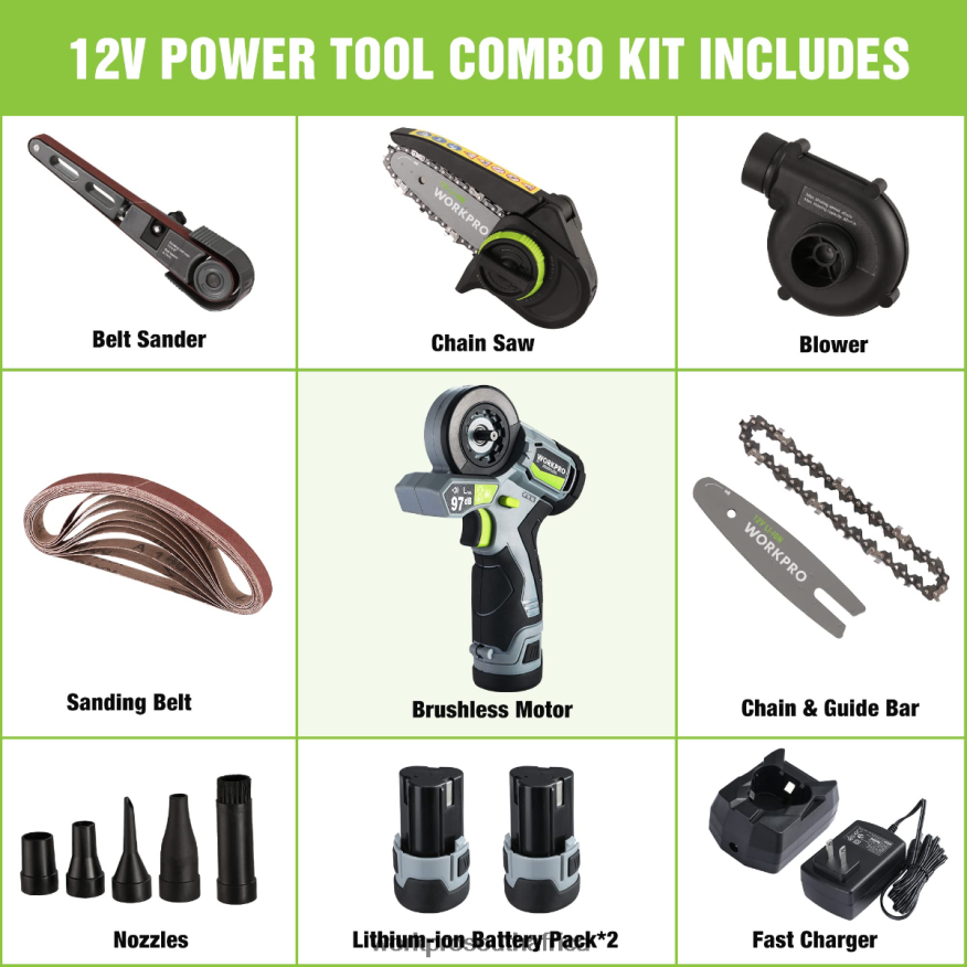 ZA WORKPRO Cordless Detail Belt Sander, Mini Chain Saw, Electric Blower, 3-in-1 Power Tool Combo Kit Morden 4B8V2T296 Tool