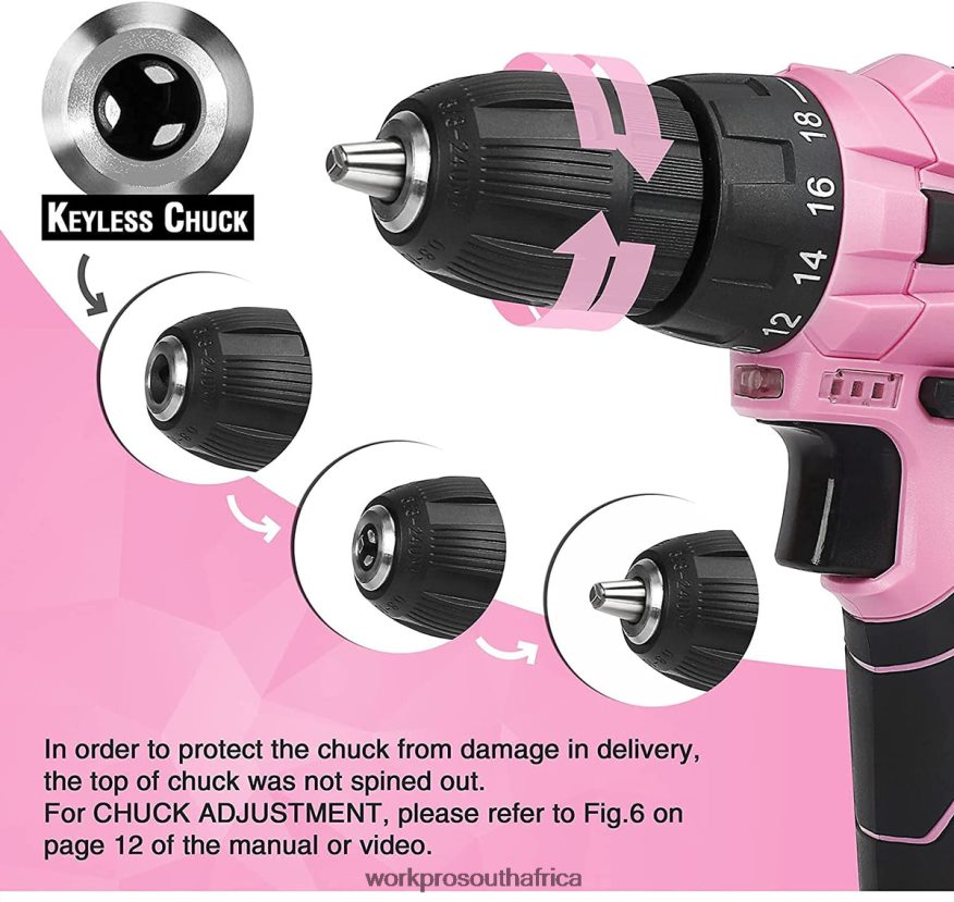 ZA WORKPRO Cordless Drill Driver Set 12V Electric Screwdriver Driver Tool Kit for Women Pink 4B8V2T263 Tool
