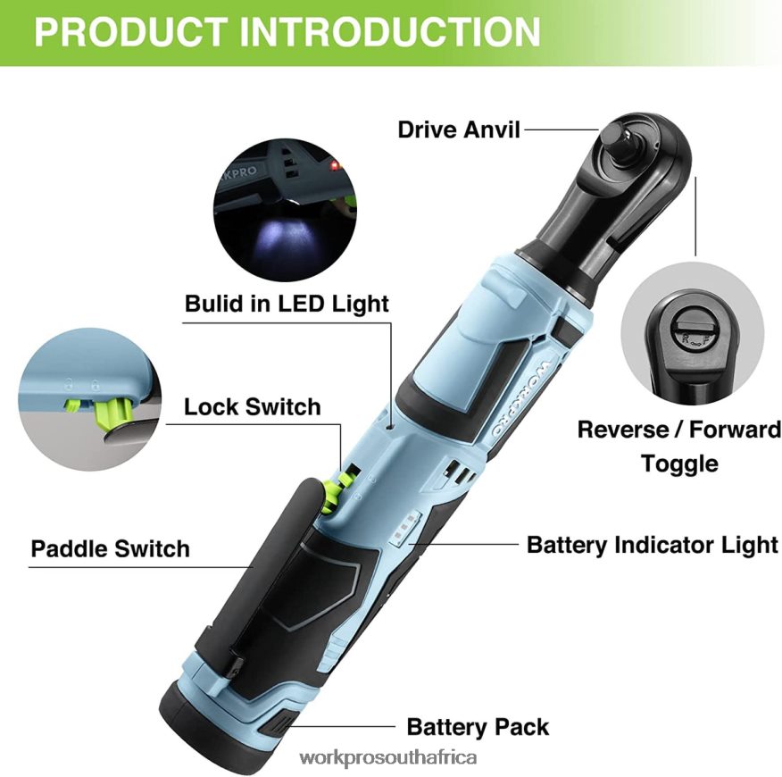 ZA WORKPRO Cordless Electric Ratchet Wrench, 12V 40 Ft-lbs Electric Ratchet Wrench 9 Pcs Set Useful 4B8V2T227 Tool