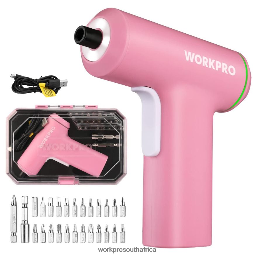 ZA WORKPRO Electric Cordless 4V USB Rechargeable Lithium-ion Battery Screwdriver Set Pink/Black 4B8V2T234 Tool