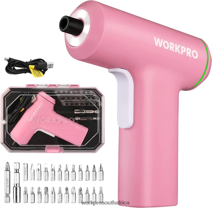 ZA WORKPRO Electric Cordless 4V USB Rechargeable Lithium-ion Battery Screwdriver Set Pink/Black 4B8V2T234 Tool