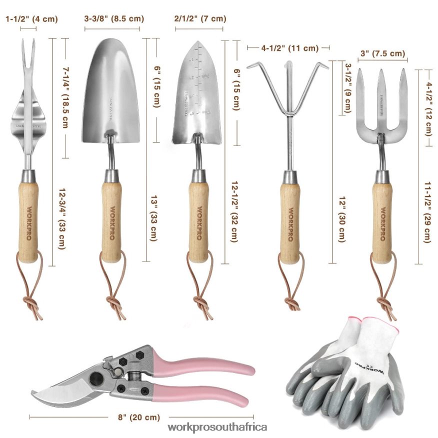 ZA WORKPRO Garden Tools 7 Pcs Set, Stainless Steel Heavy Duty Gardening Tools Pink 4B8V2T252 Tool