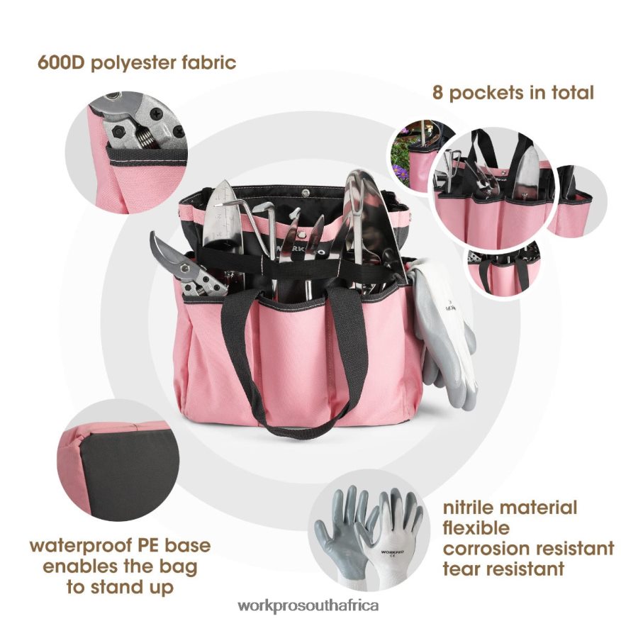 ZA WORKPRO Garden Tools 7 Pcs Set, Stainless Steel Heavy Duty Gardening Tools Pink 4B8V2T252 Tool