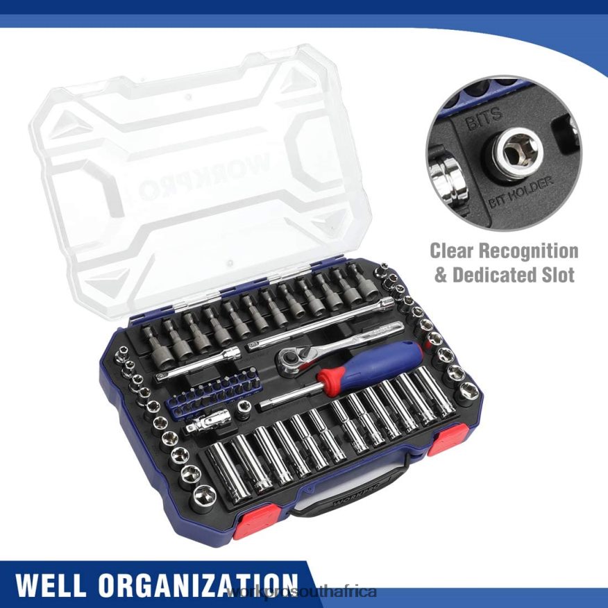 ZA WORKPRO Socket Set, 70 Pcs Drive Socket Set with Quick-Release Ratchet, Metric and SAE Morden 4B8V2T308 Tool