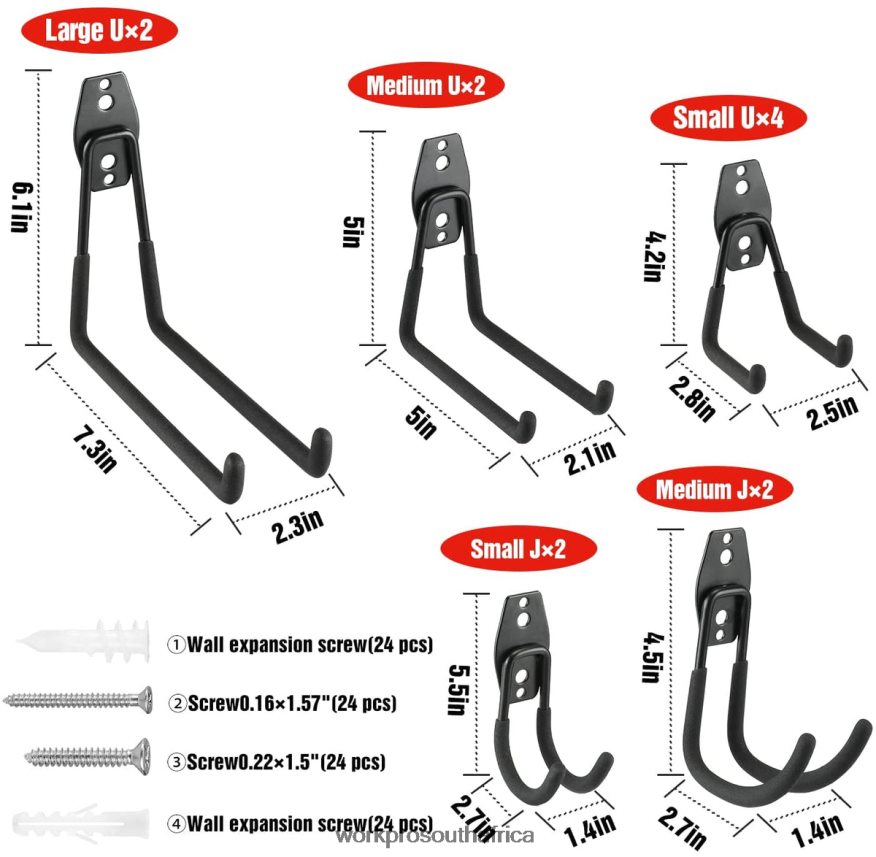 ZA WORKPRO 12 Pcs Garage Hook Set, Heavy Duty Steel Garage Hangers, Utility Wall Mount Hooks, Tool Hangers for Bikes, Garden Tools, Ladders and Bulky Items Useful 4B8V2T133 Tool