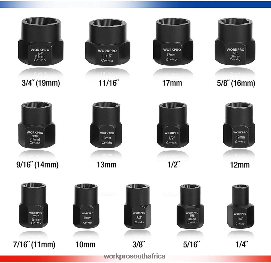 ZA WORKPRO 15 Pcs Impact Bolt & Nut Remover Set Useful 4B8V2T128 Tool