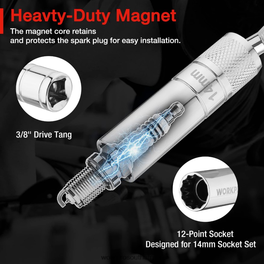 ZA WORKPRO 3 Pcs-14mm Thin Wall Socket with 6- and 10-inch ExtensionsMagnetic Swivel Spark Plug Socket Set Helpful 4B8V2T143 Tool