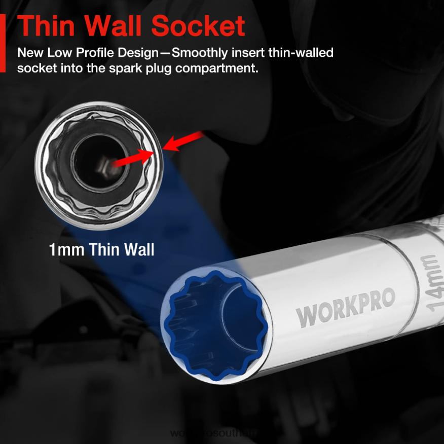 ZA WORKPRO 3 Pcs-14mm Thin Wall Socket with 6- and 10-inch ExtensionsMagnetic Swivel Spark Plug Socket Set Helpful 4B8V2T143 Tool